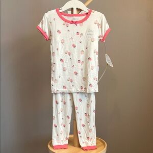 NWT Milkberry Toddler Girl Bamboo Pajamas - White with Pink Strawberry Print 4T